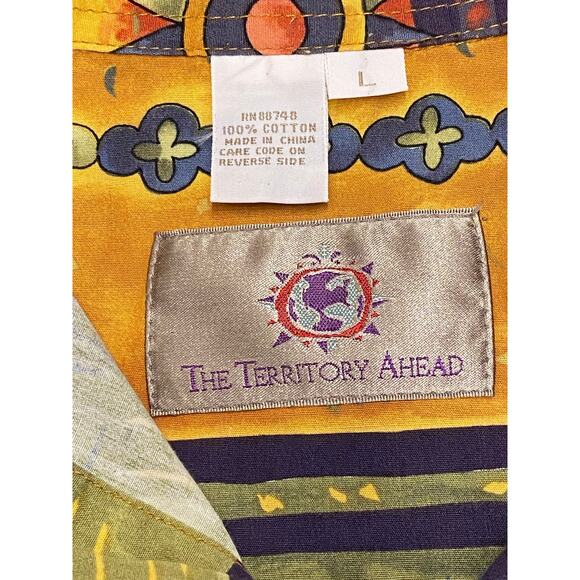 Vintage 90s The Territory Ahead Tribal Aztec Print Button Up Shirt L Grunge SW - Picture 4 of 8